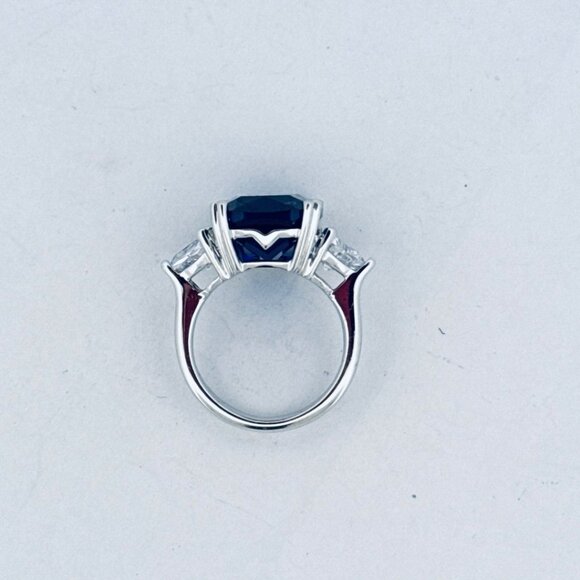 Estate 925 Silver Simulated Sapphire Ring w/ CZ Accents Rhodium Plated Sz 6 - Picture 4 of 10